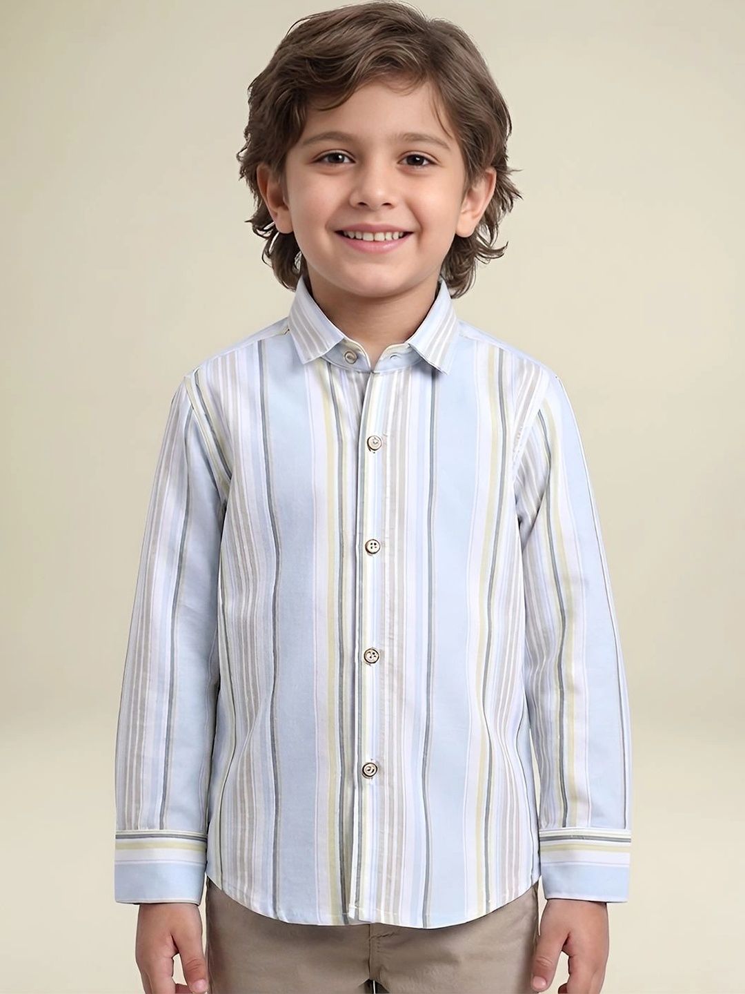 Buy Polka Tots Boys Vertical Striped Spread Collar Cotton Casual