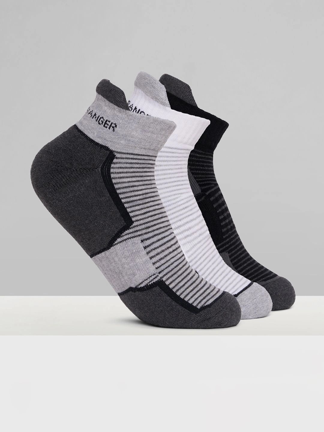 Urban Ranger by pantaloons Men Pack of 3 Cotton Blend Assorted Striped Ankle Length Socks
