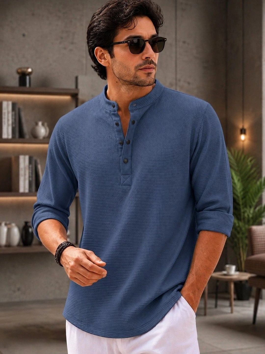 RUFICA Men Mandarin Collar T-shirt