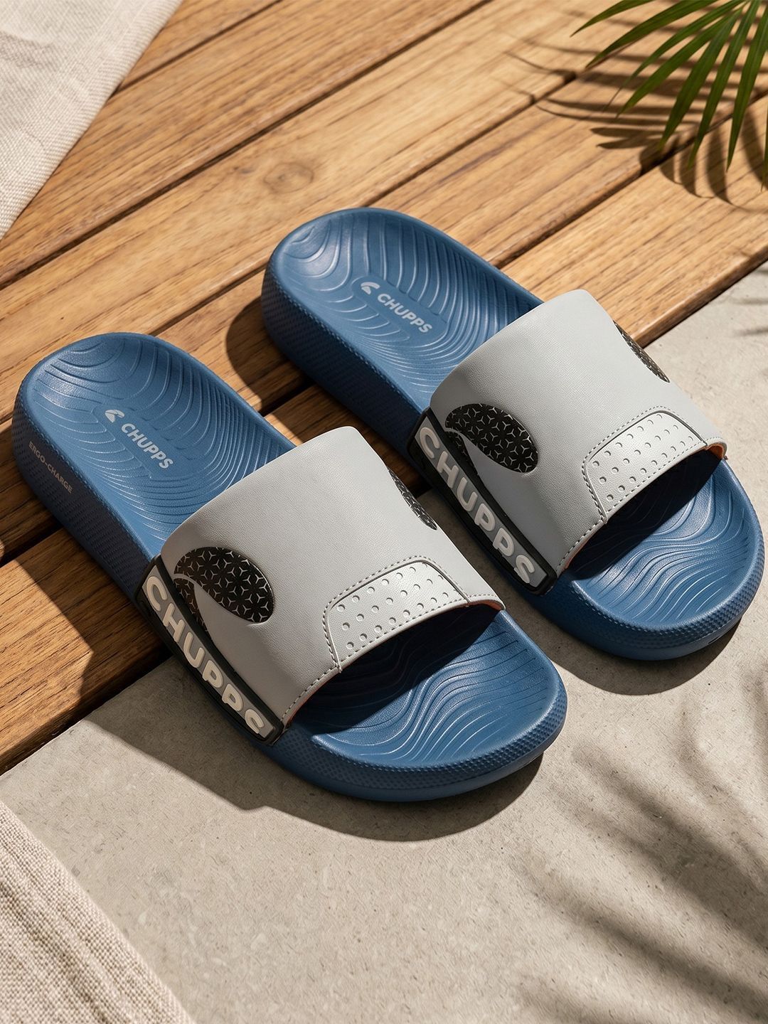 CHUPPS Men Grey Blue Burn Orthopedic Sliders