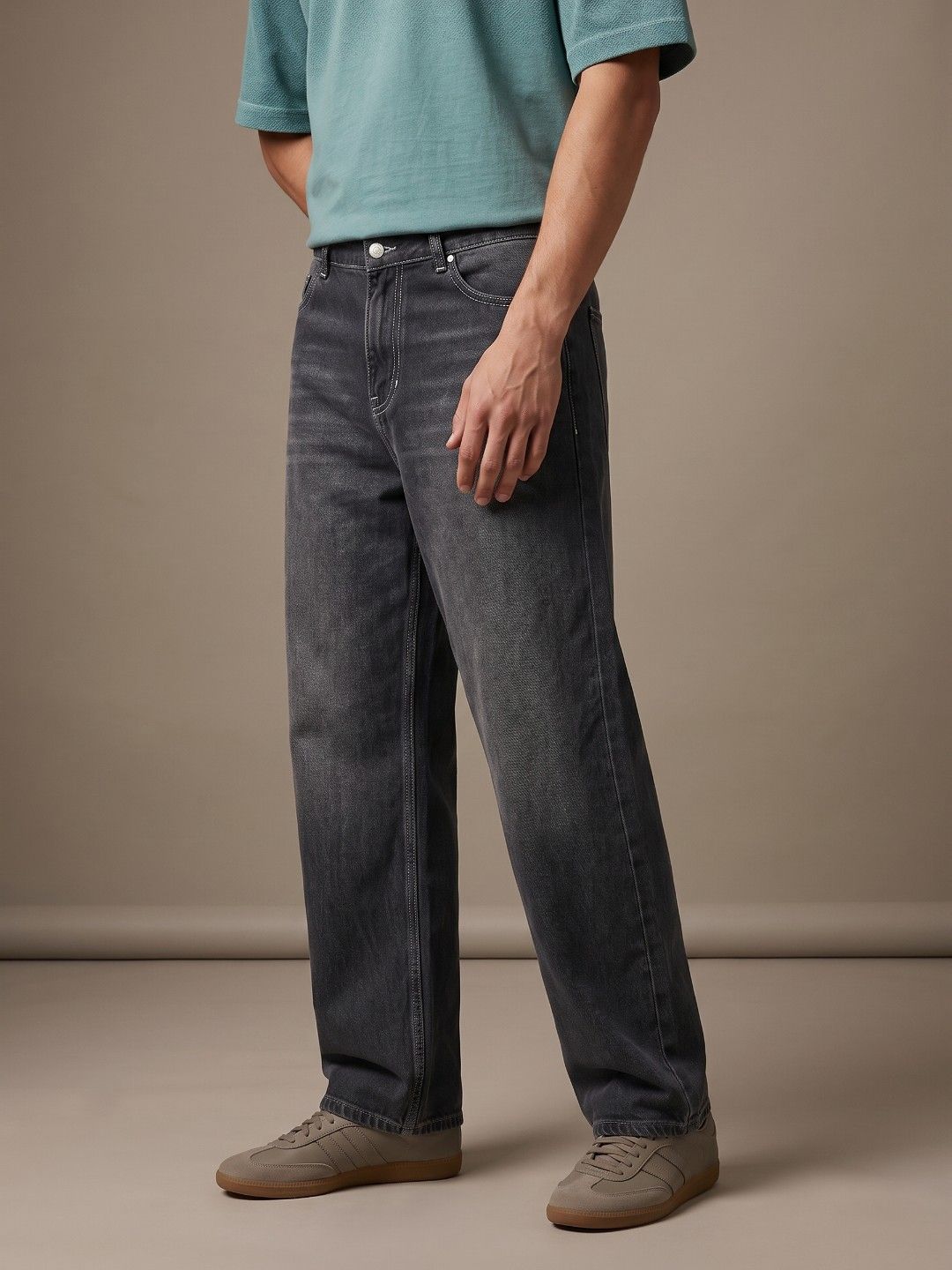 glitchez Men Pure Cotton Baggy Fit Heavy Fade Jeans
