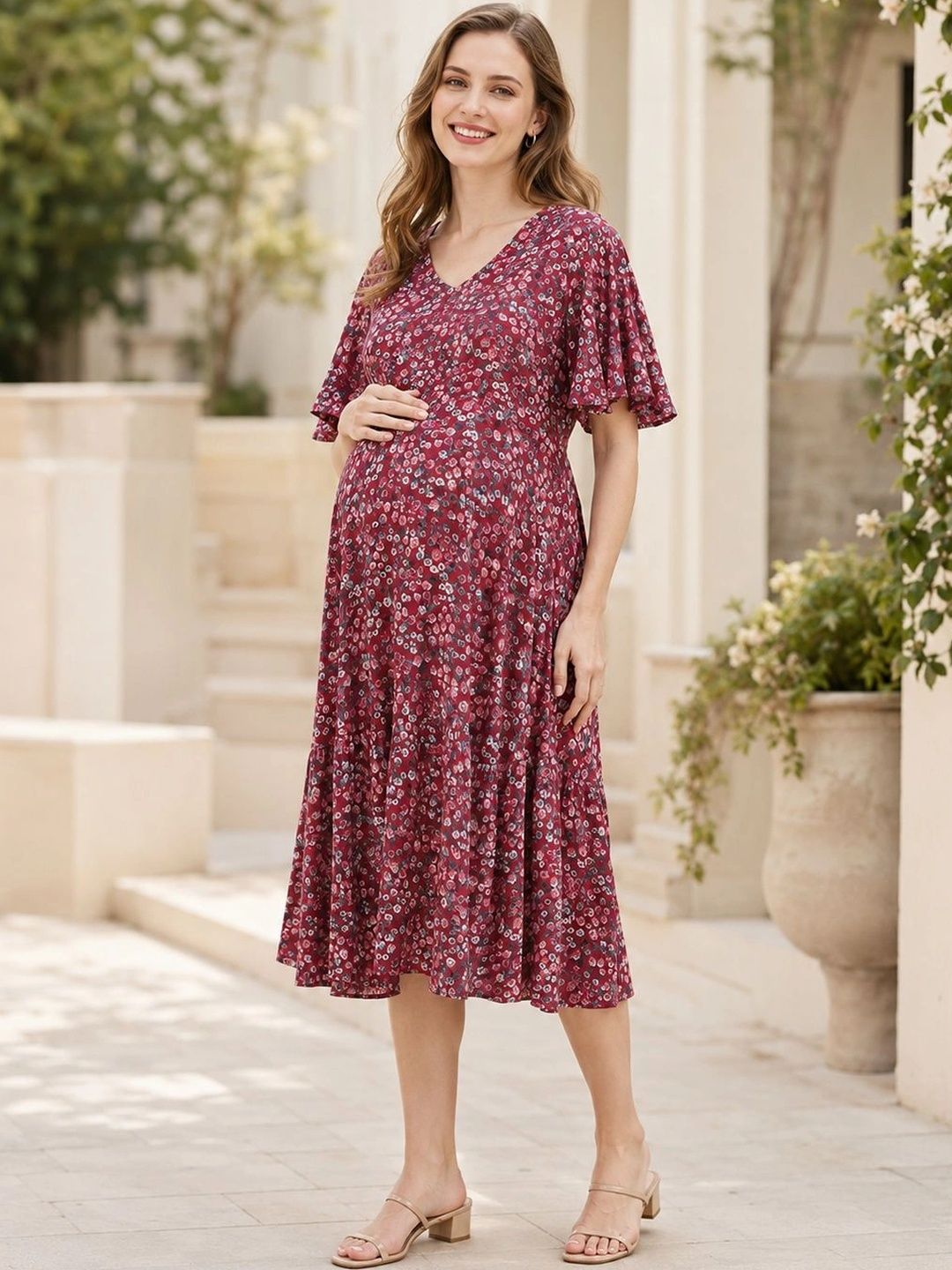 burgundy floral maternity dress Buy MomToBe Wine Print Rayon Fit & Flare - Dresses for Women 26705812 Made from 100% Lenzing colour: blood-orange-textured-strappy-racer-neck-midi-dress Navy Uniforms: Men's Full COLOUR:AQUA
