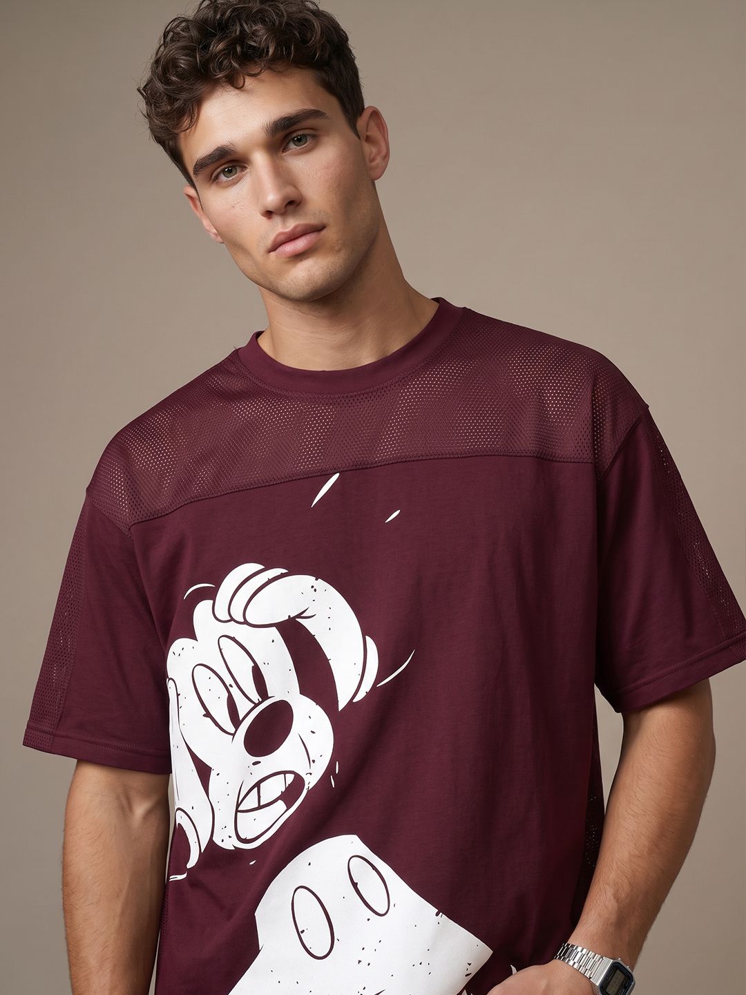 glitchez Mickey Mouse Printed Drop-Shoulder Sleeves Pure Cotton T-shirt
