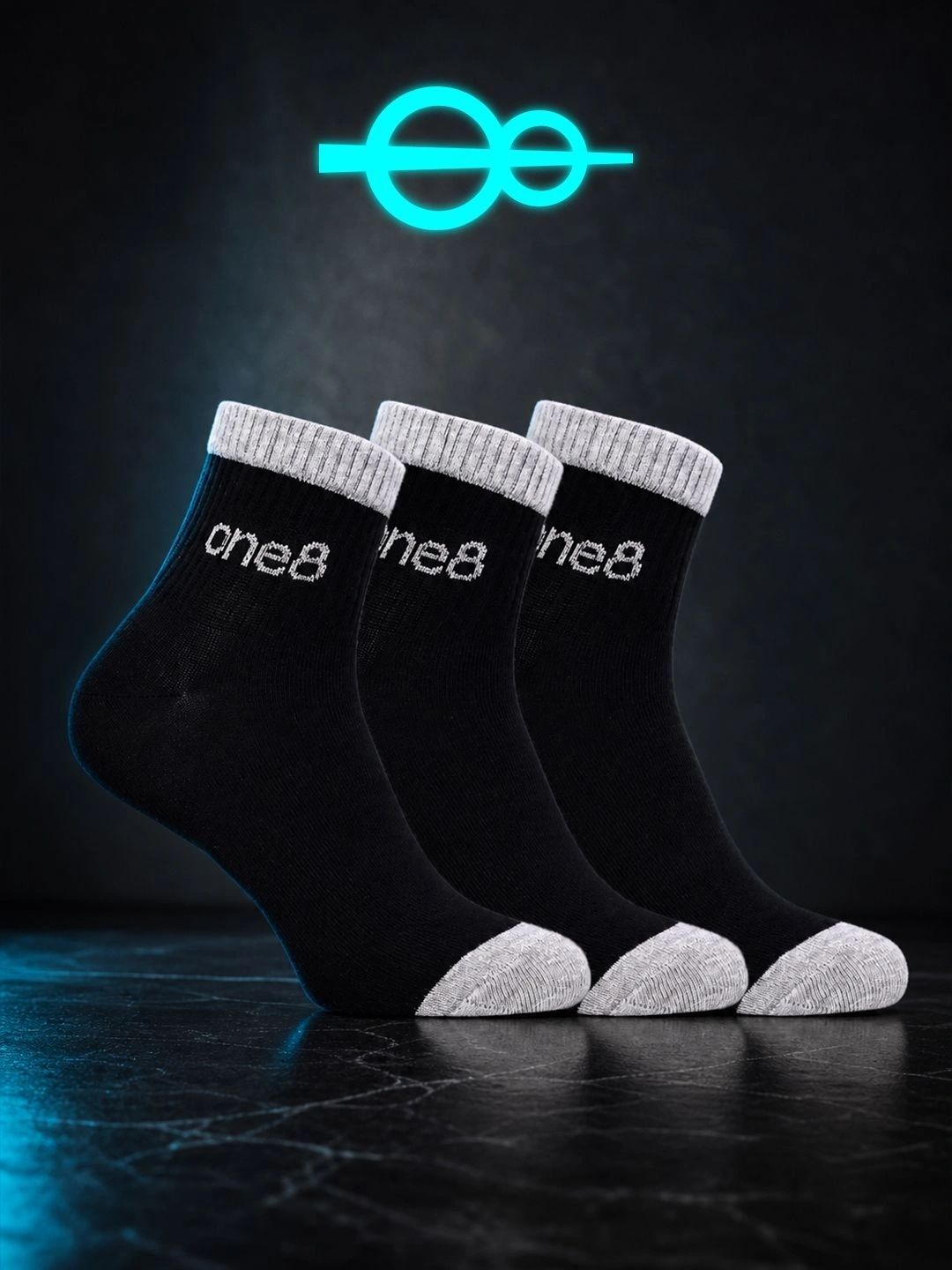 One8 Men Pack of 3 Ankle Length Socks HEIQ Anti-Odour Breathable & Comfort