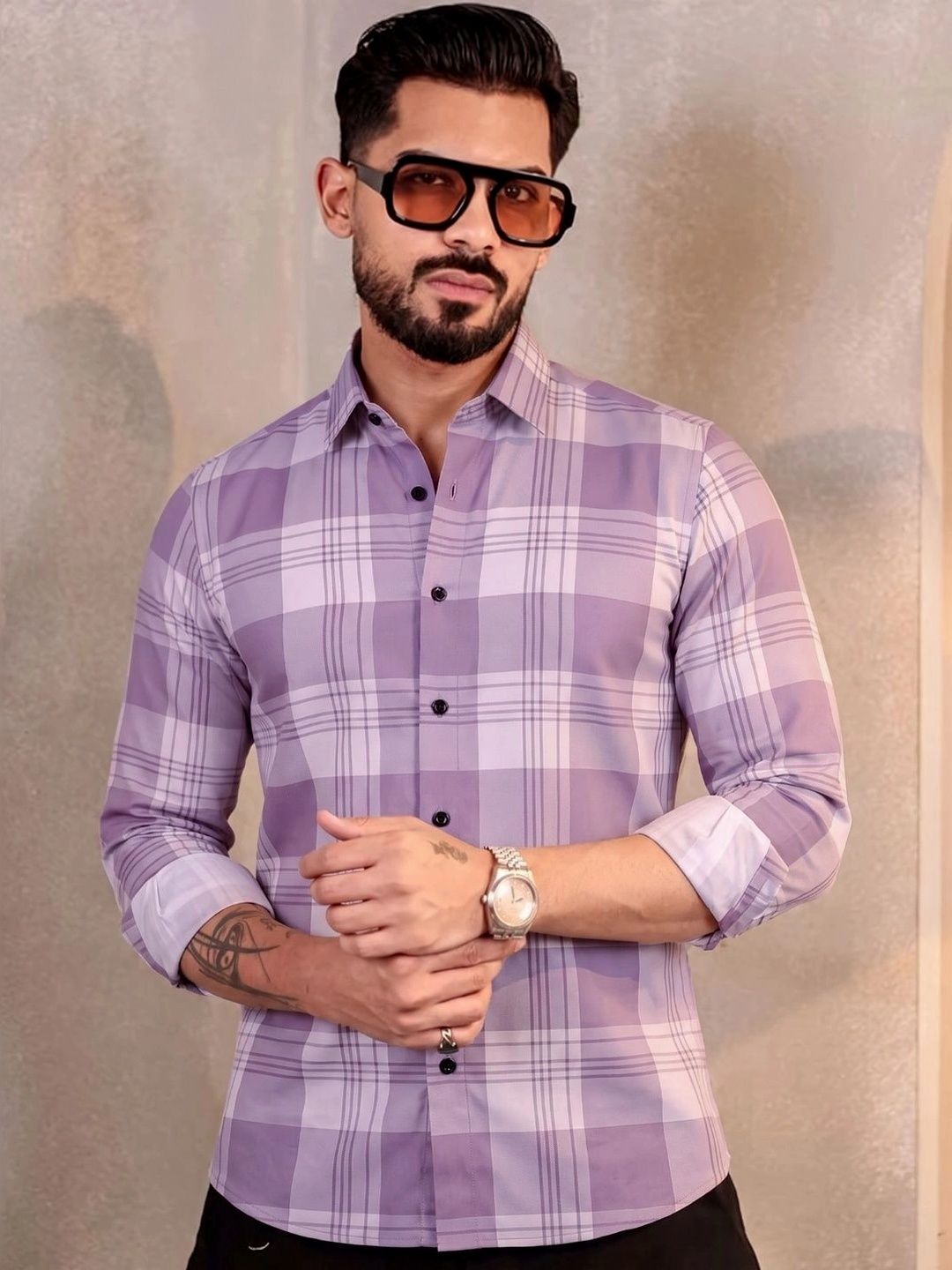 Manspire Men Cotton Checked Spread Collar Casual Shirt