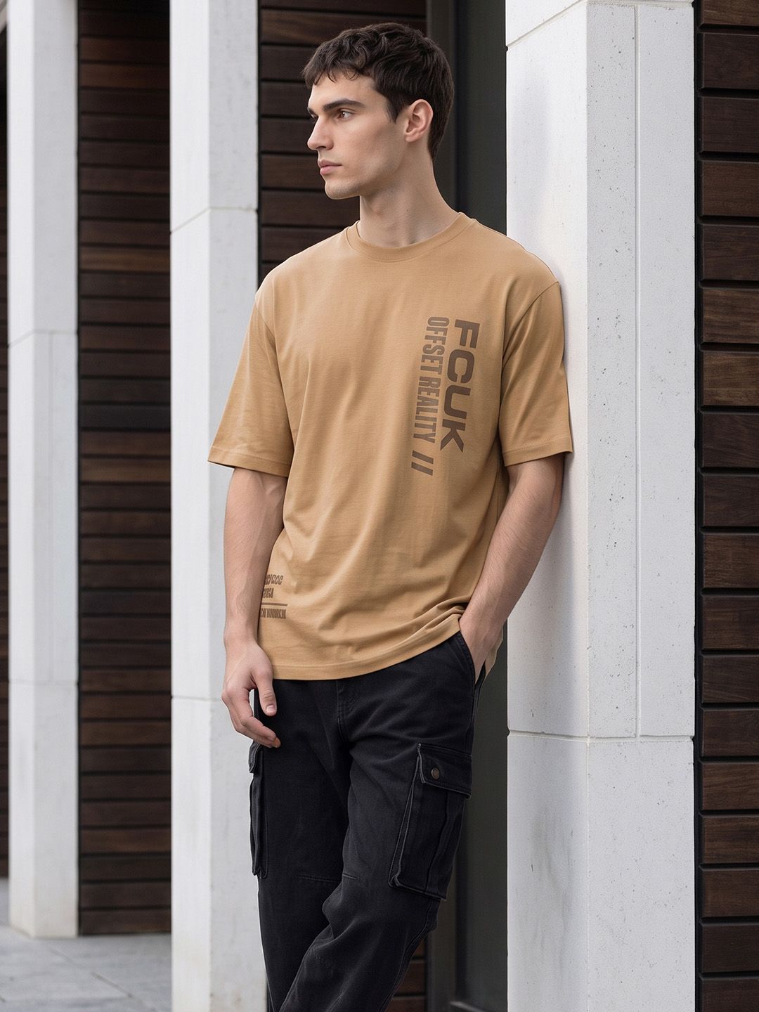FCUK Oversized Typography Applique Pure Cotton T-Shirt