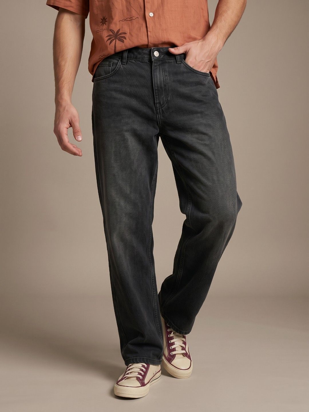 glitchez Men Pure Cotton Baggy Fit Light Fade Jeans