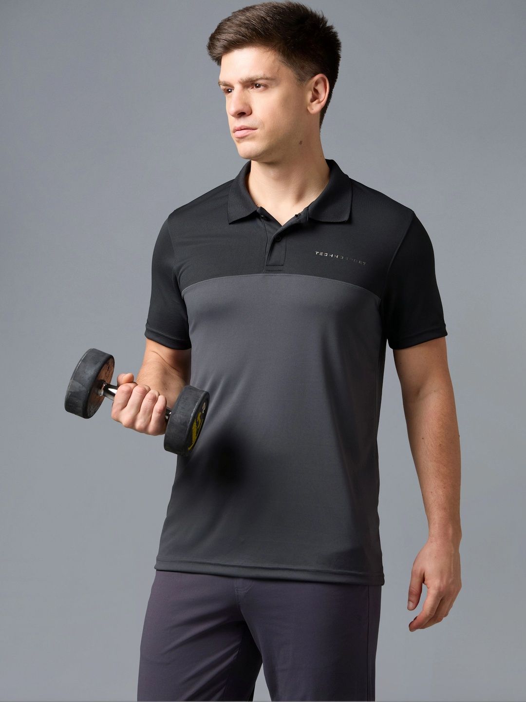 Technosport Men Colourblocked Polo Collar T-shirt