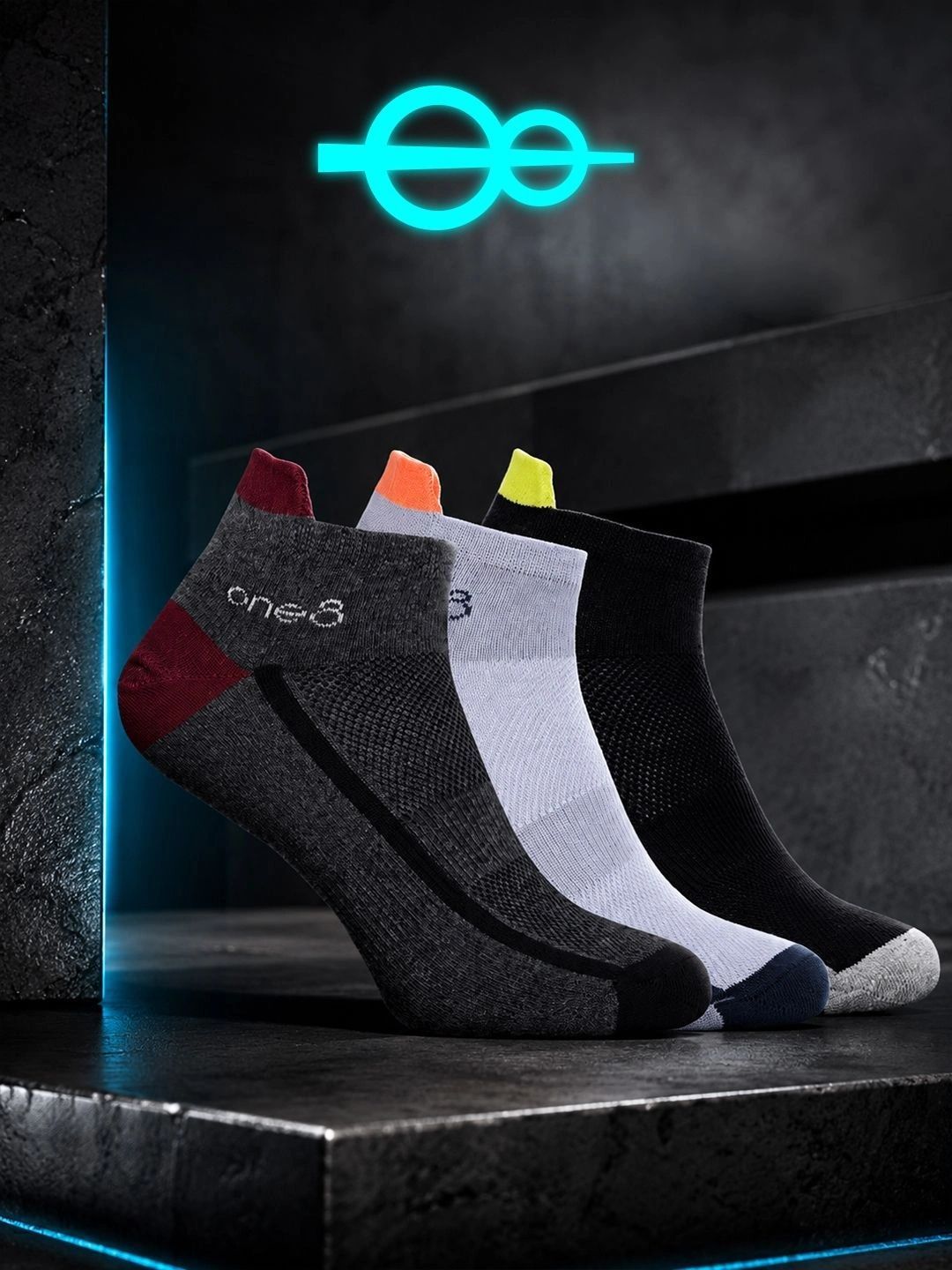One8 Men Pack of 3 Low Ankle Cotton Socks HEIQ Anti-Odour Sports & Gym Sock