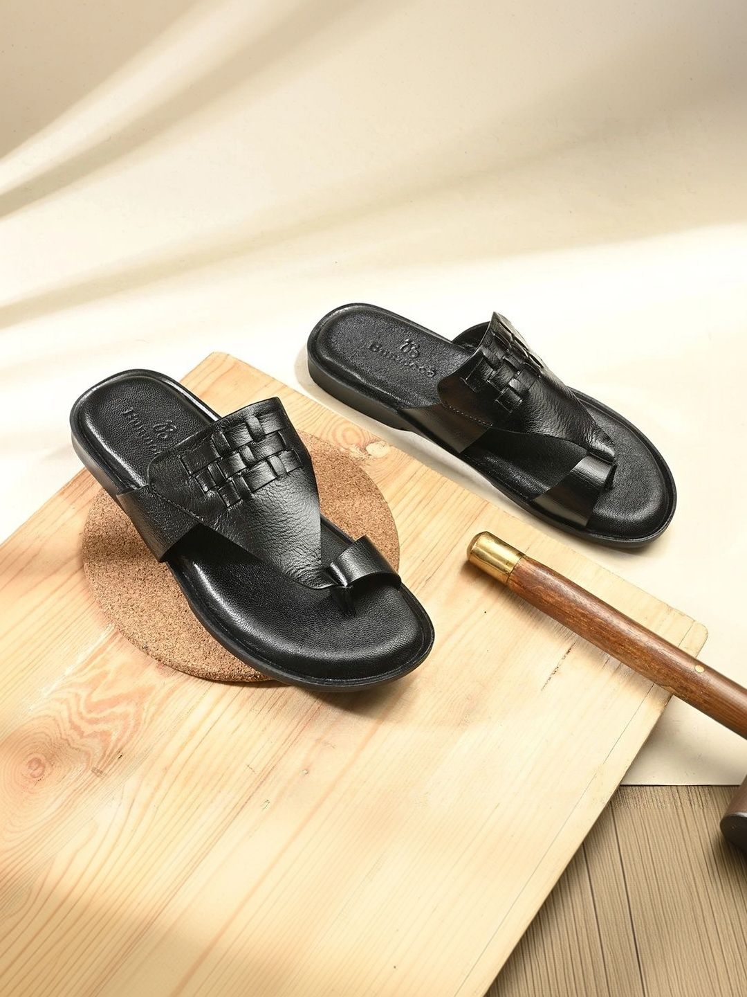 House of Pataudi Men Leather Comfort Sandals