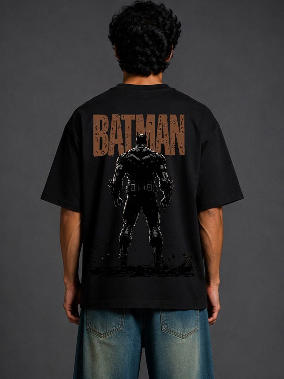 BEOVER Men's Batman Typography Oversized T-shirt
