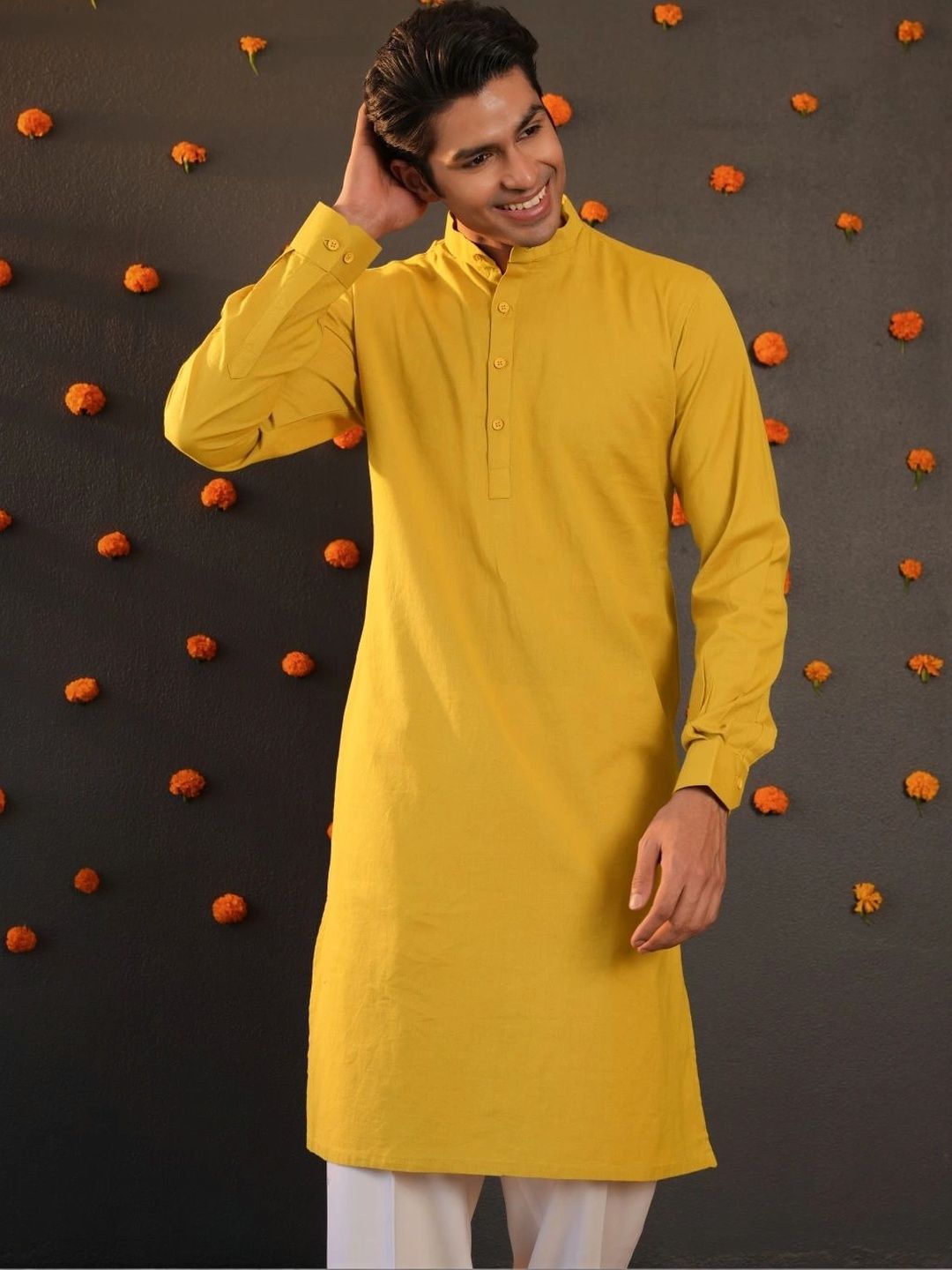 Anouk Men Pure Cotton Solid Knee Length Straight Kurta