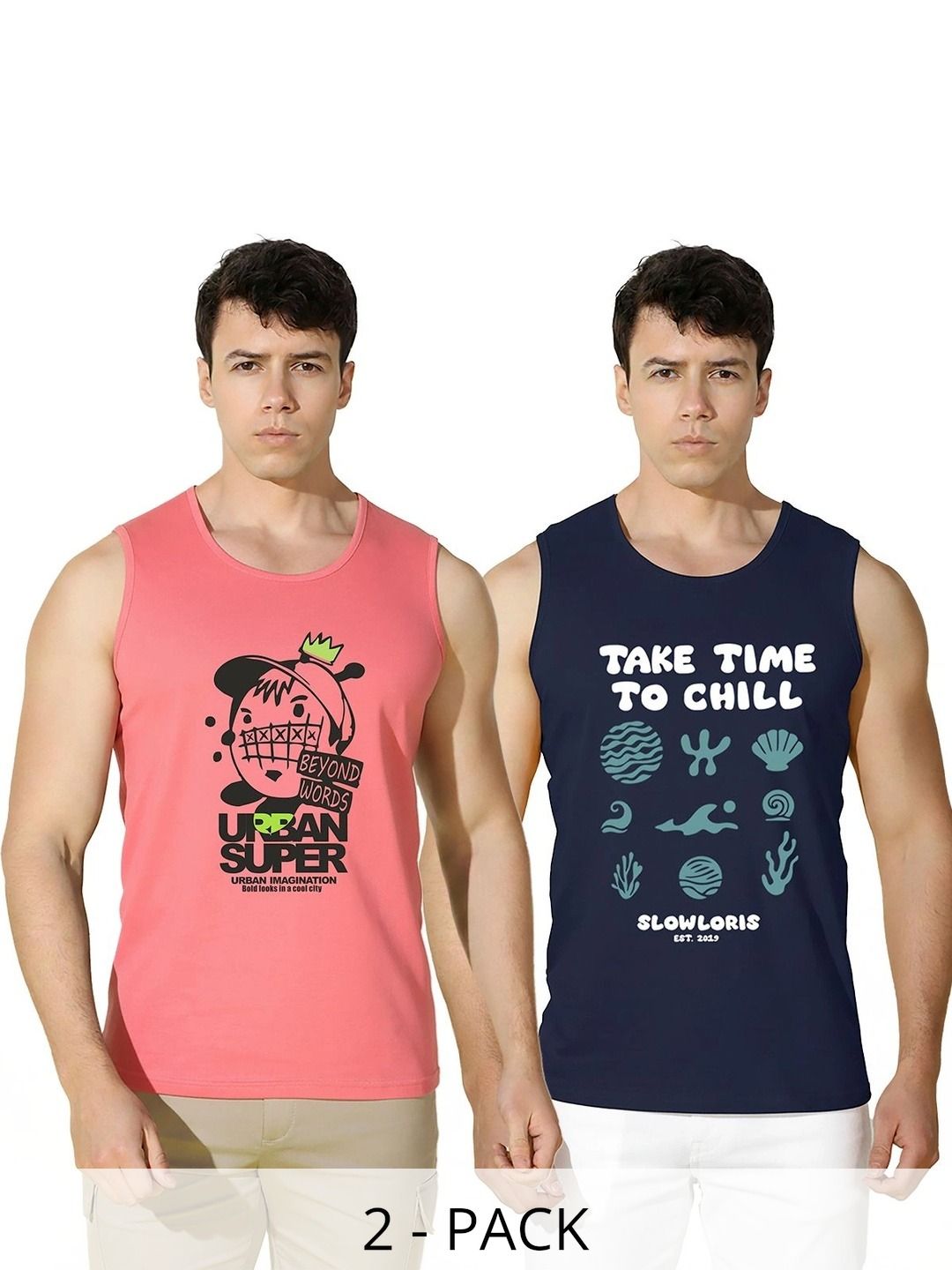 SLOWLORIS Men Pack of 2 Printed T-shirt