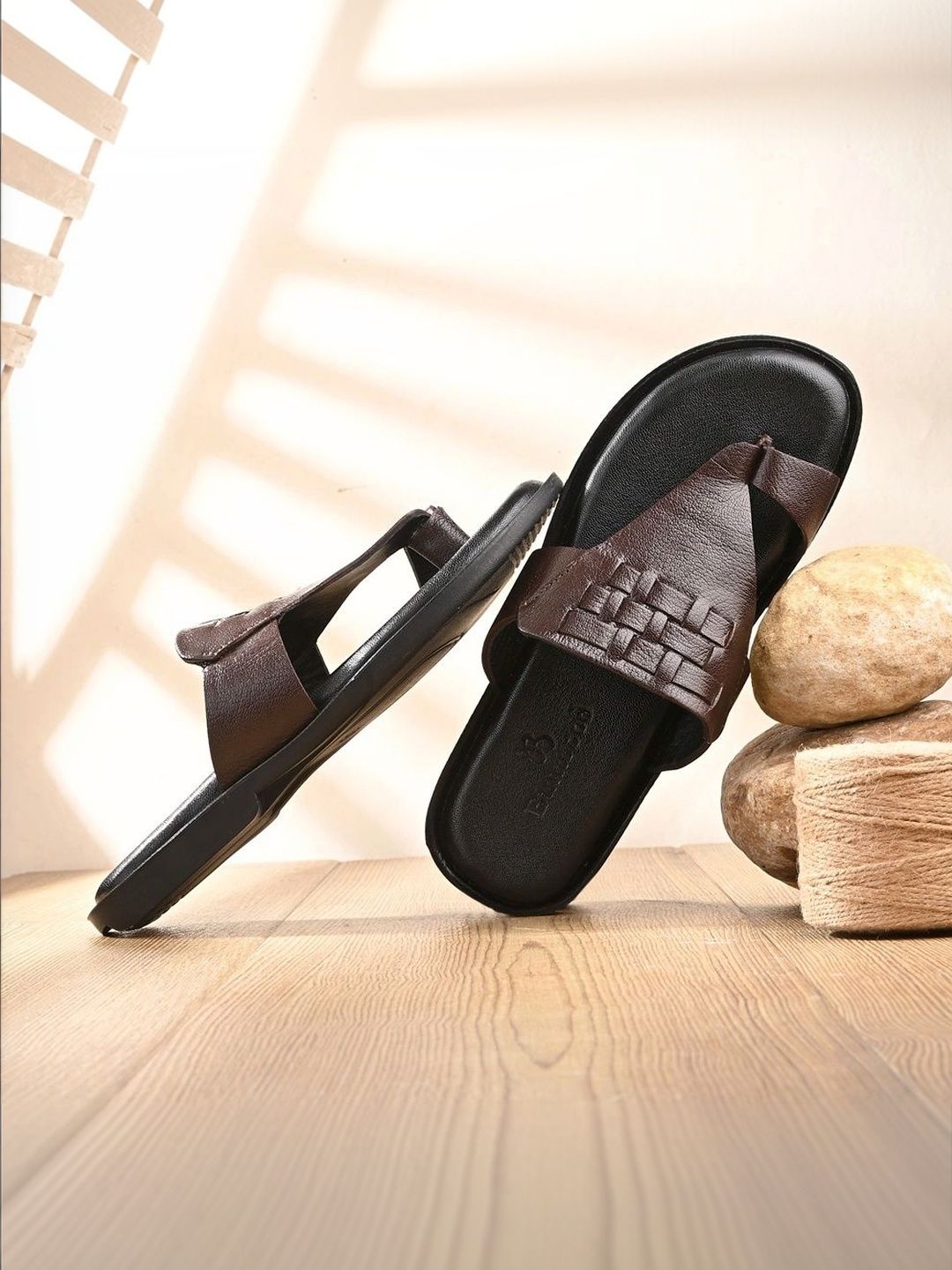 House of Pataudi Men Leather Comfort Sandals