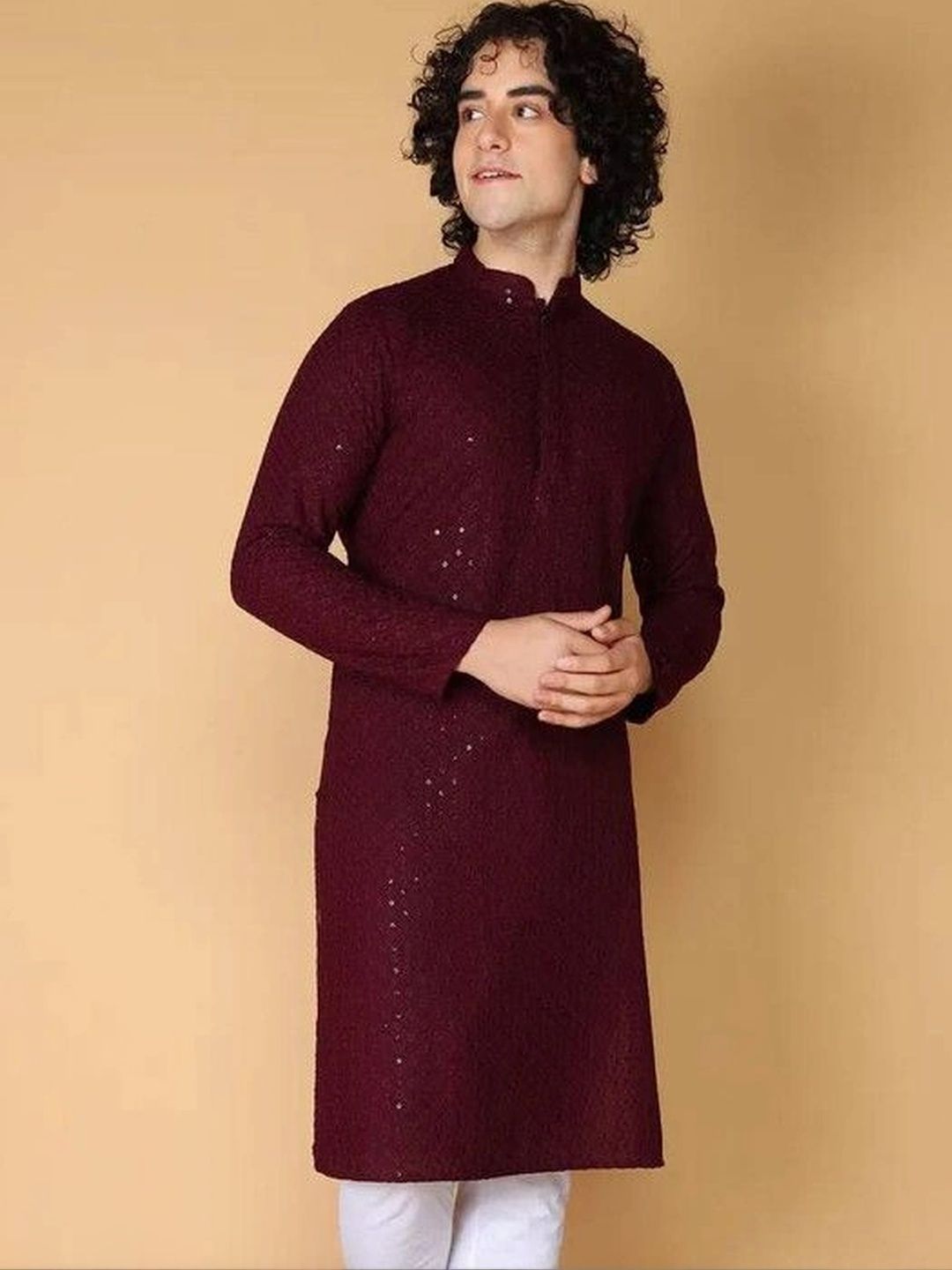 Kaashi Couture Men Ethnic Motifs Embroidered Sequinned Kurta