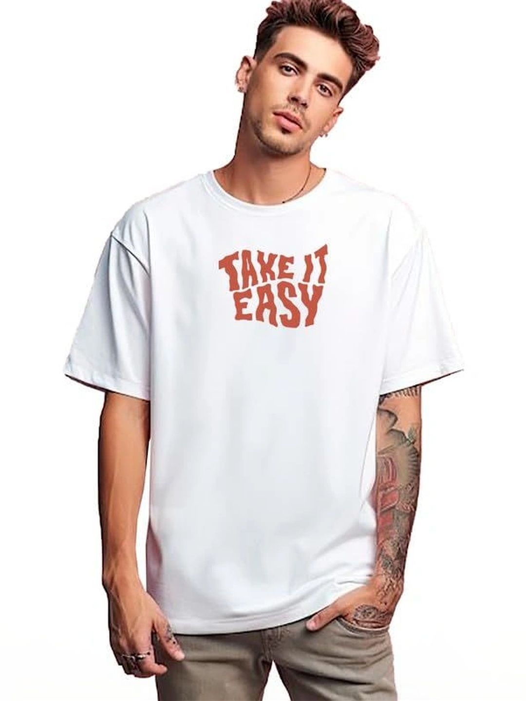 VLAM Unisex Typography Printed Drop-Shoulder Sleeves Cotton Slim Fit T-shirt