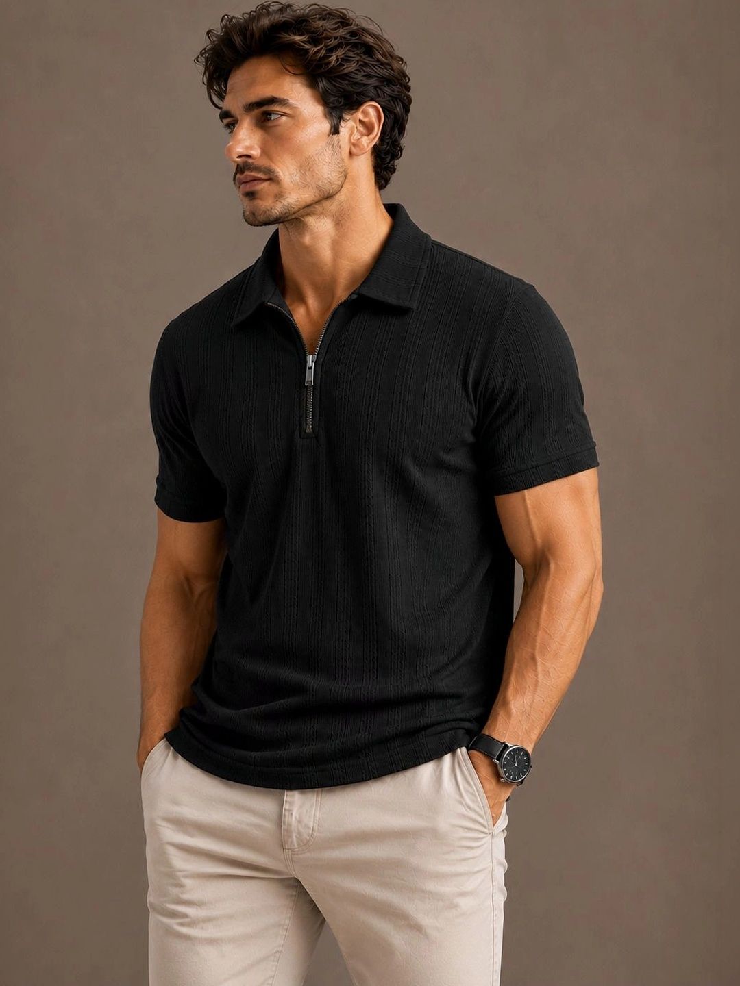 HERE&NOW Men Polo Collar T-shirt