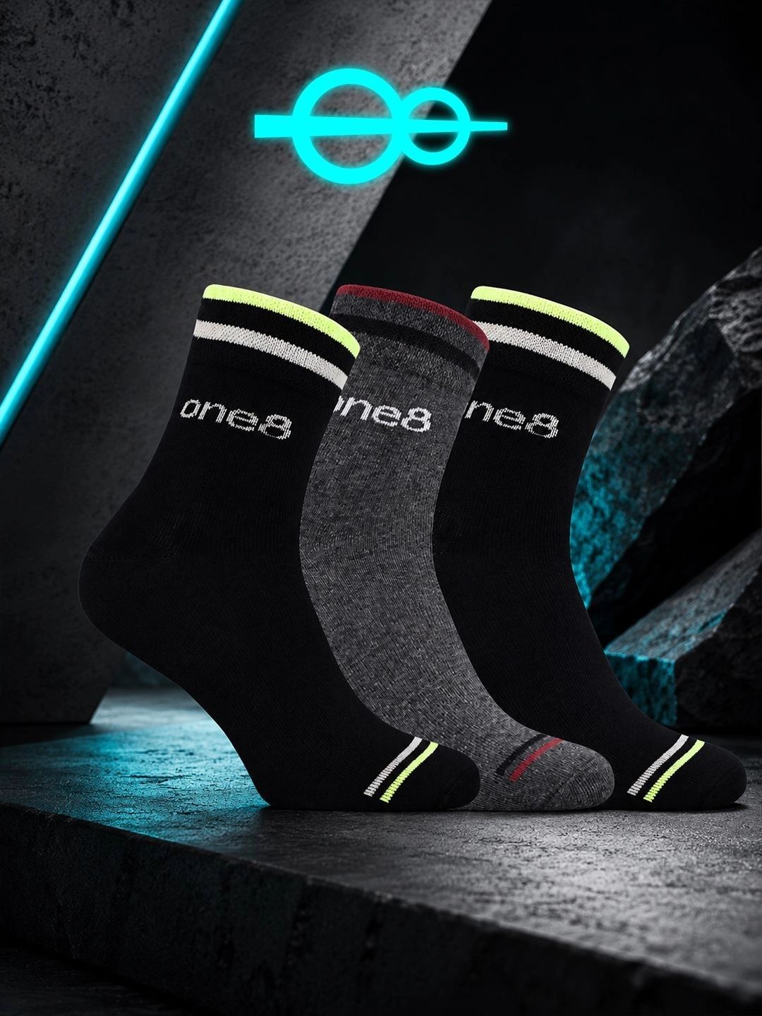 One8 Men Pack of 3 Cotton Patterned Above Ankle Socks