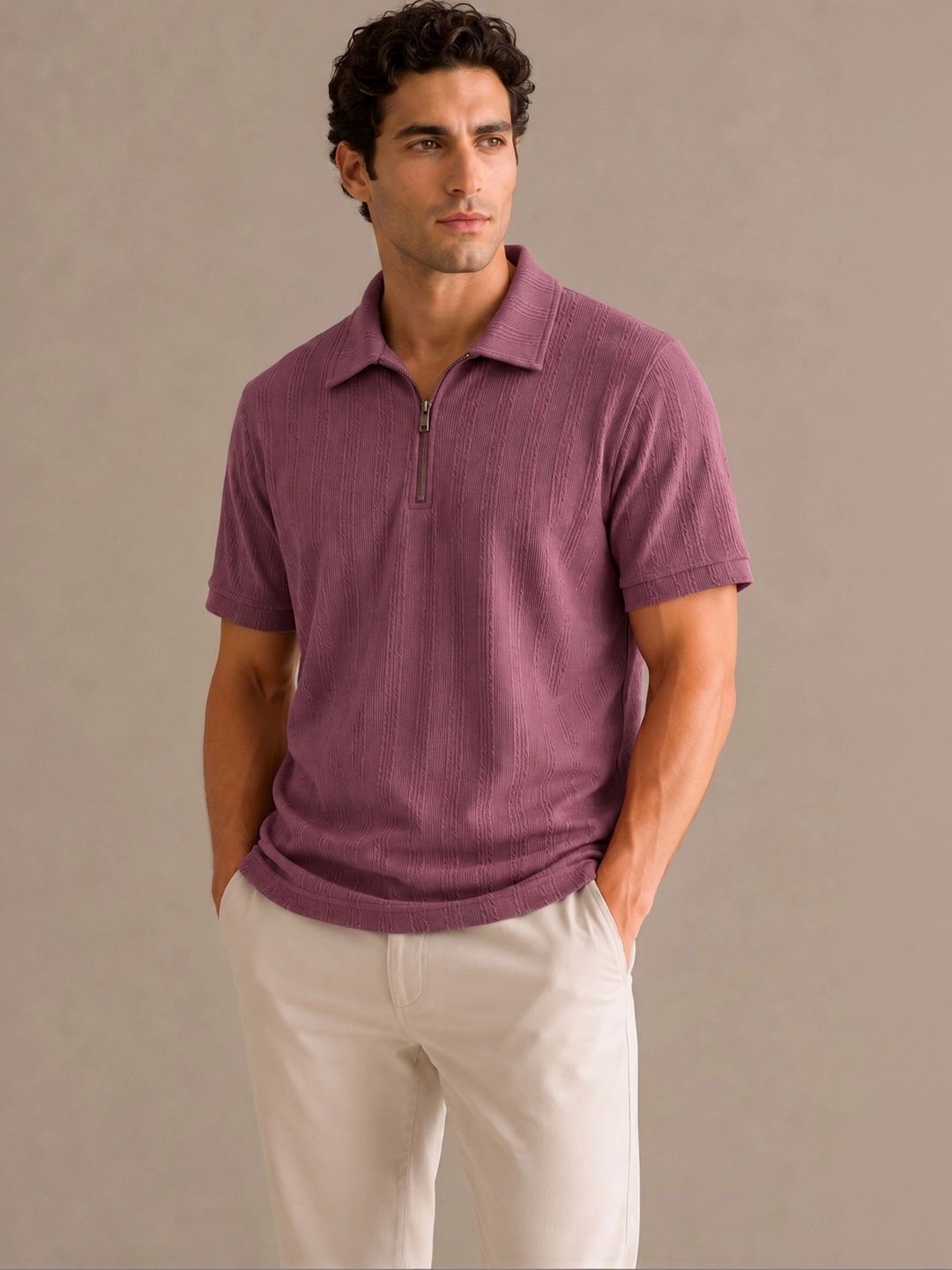 HERE&NOW Men Polo Collar T-shirt