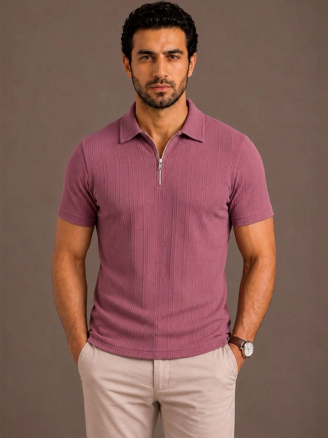 HERE&NOW Men Polo Collar T-shirt