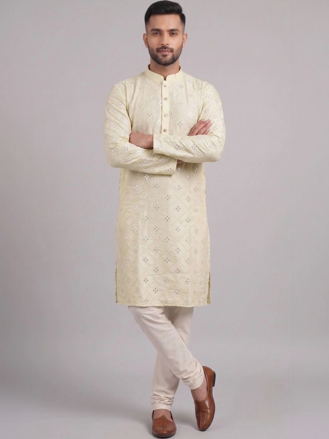 Kaashi Couture Men Ethnic Motifs Embellished Mirror Work Kurta