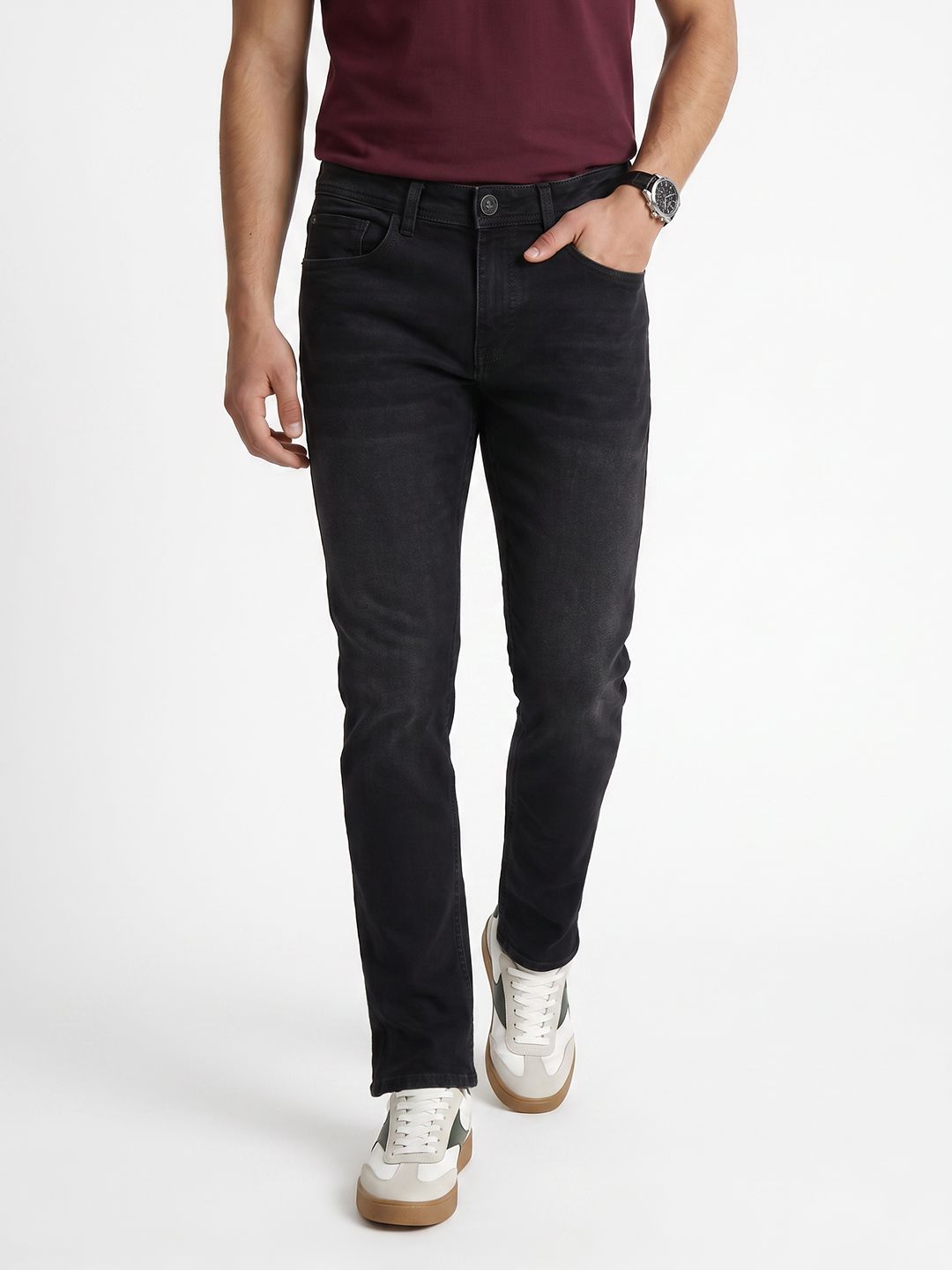 Peter England Men Urban Slim Slim Fit Mid-Rise Low Distress Stretchable Jeans