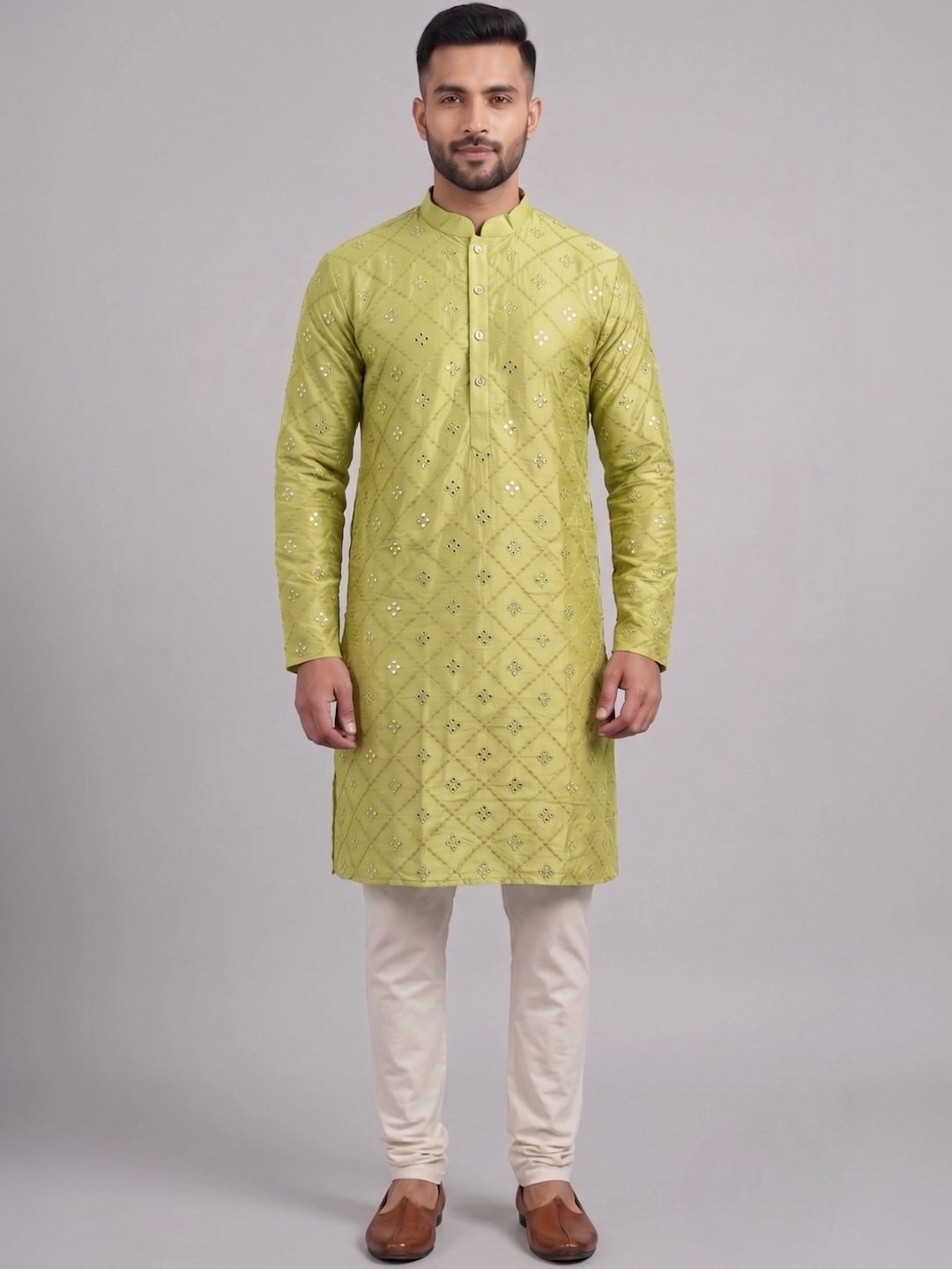Kaashi Couture Men Embellished Mirror Work Kurta