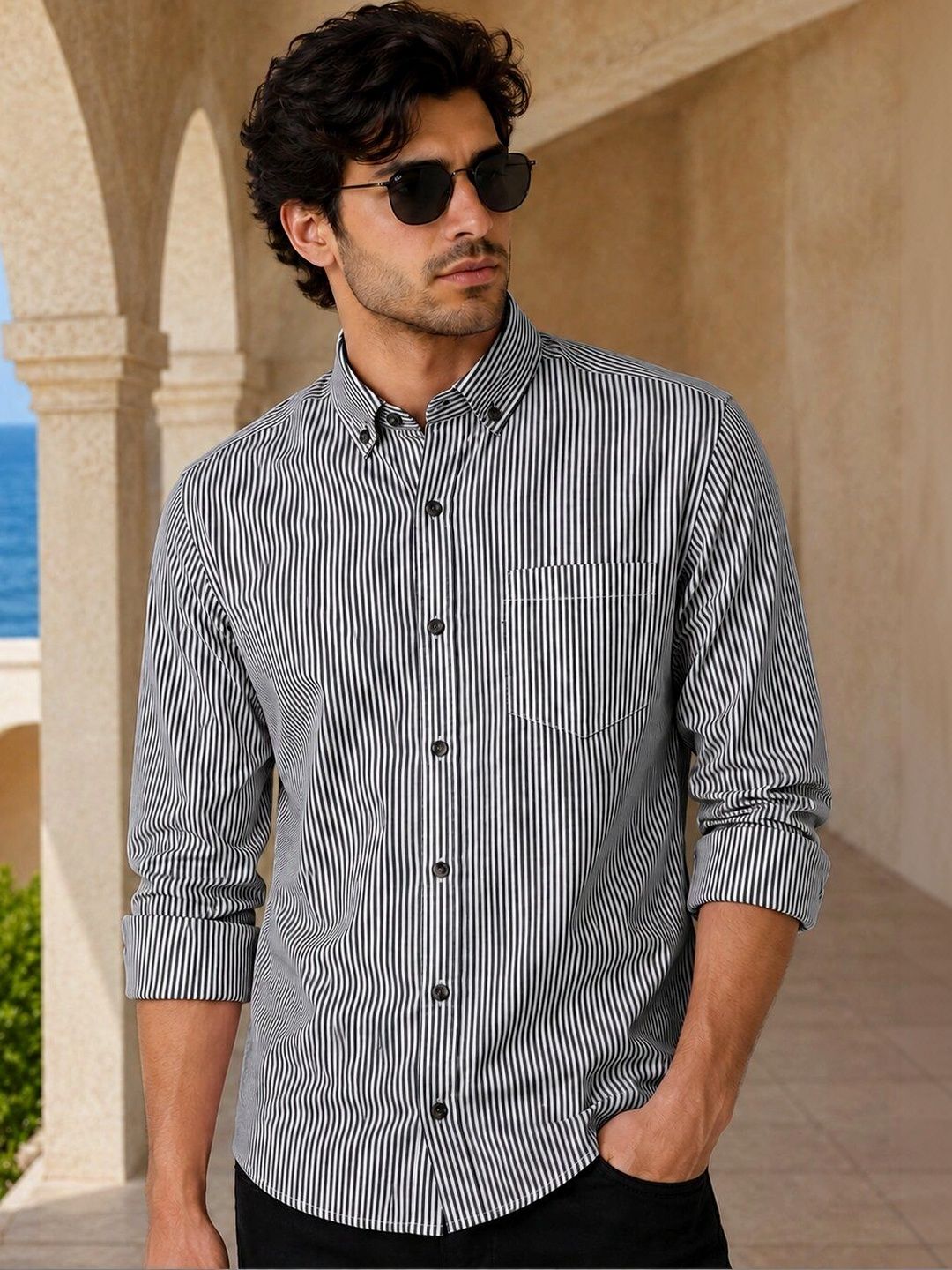 Burgstudio9 Men Standard Striped Casual Shirt