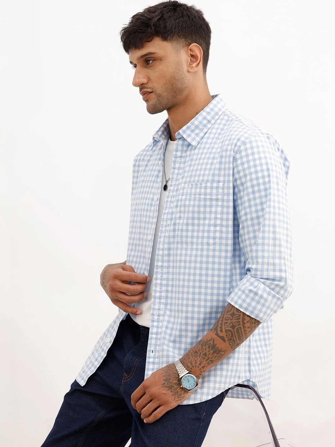WROGN Men Gingham Checks Checked Casual Shirt
