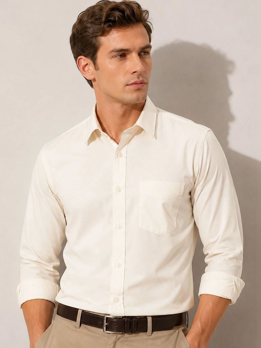 English Navy Standard Slim Fit Chambray Weave Cotton Formal Shirt