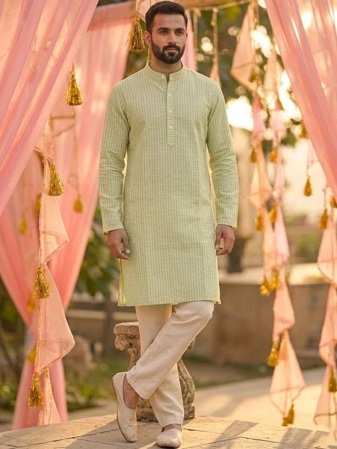House of Pataudi Men Striped Kurta