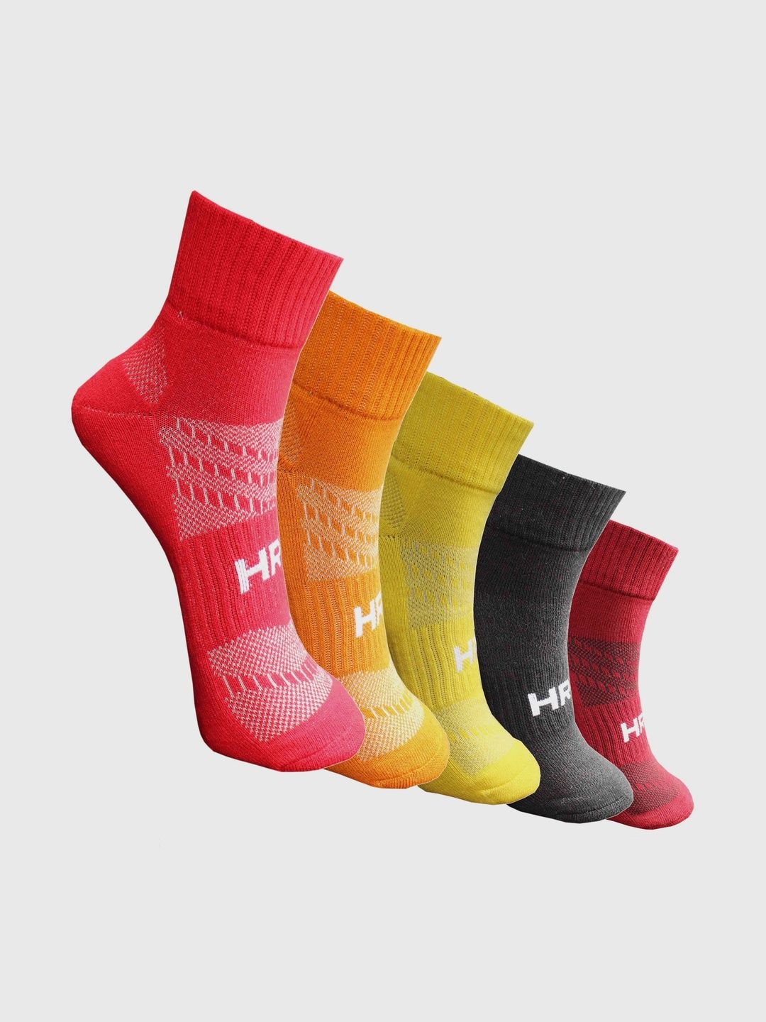 HRX by Hrithik Roshan Unisex Pack of 5 Cotton Blend Assorted Patterned Above Ankle Socks