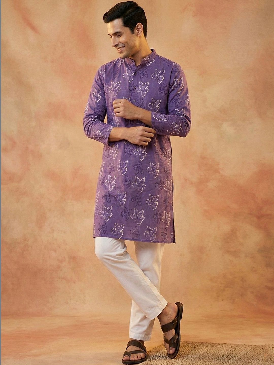 House of Pataudi Men Floral Printed Floral Kurta