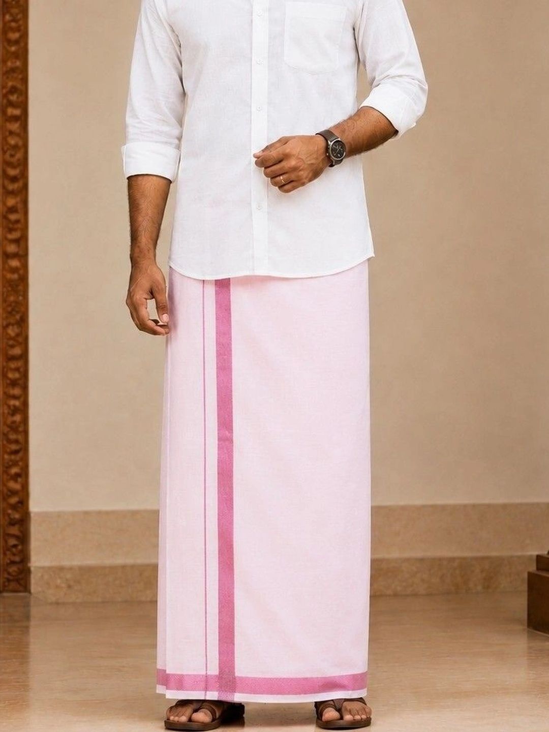 Tharunsha Elite Men Striped Cotton Dhoti Dhotis