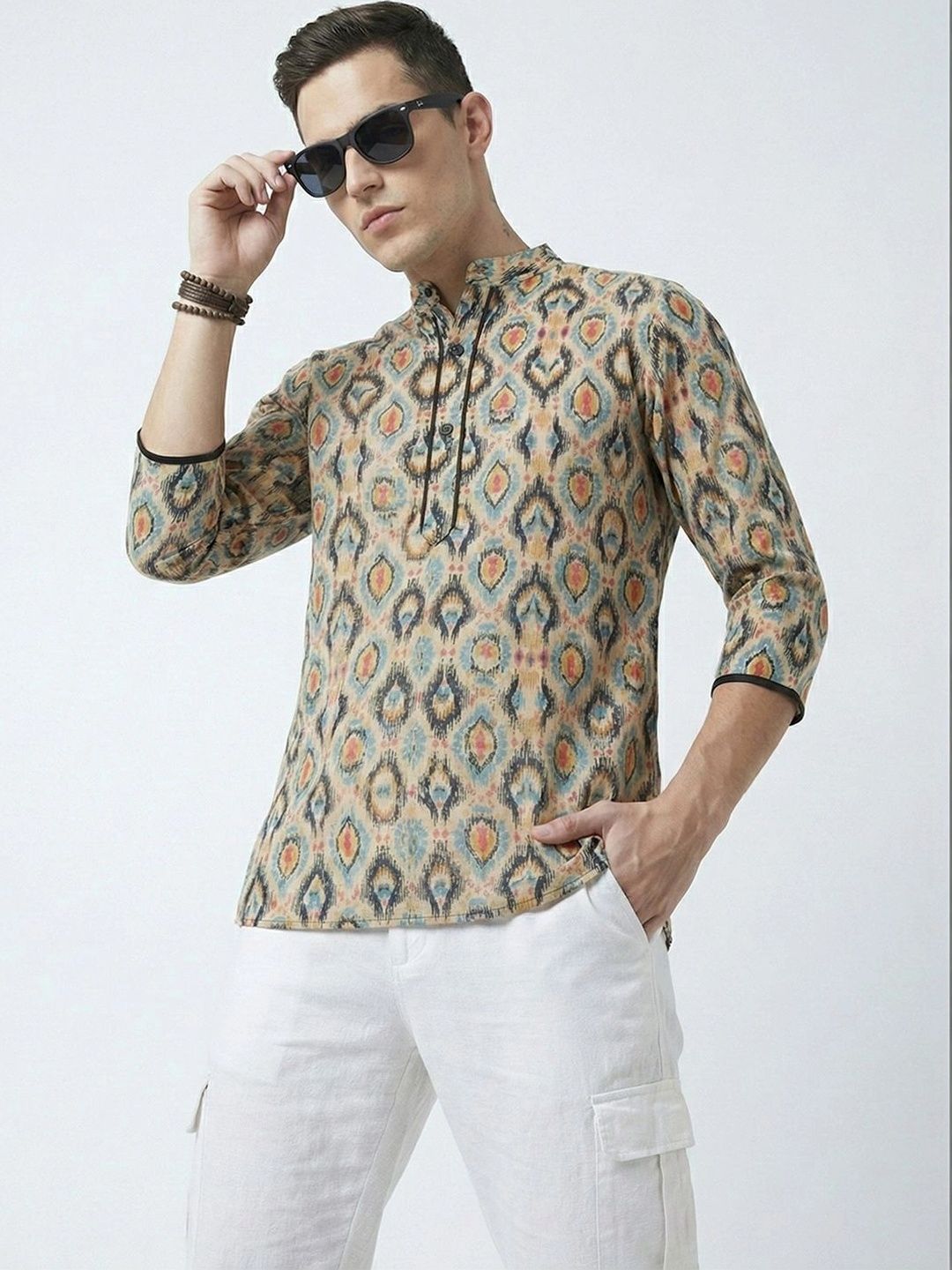 House of Pataudi Men Geometric Printed Indie Prints Kurta