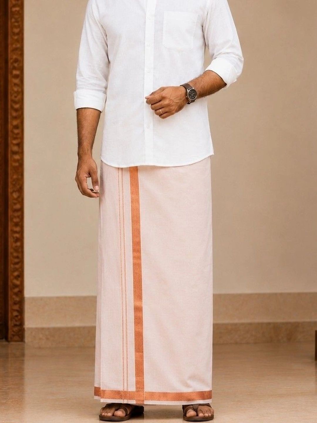 Tharunsha Elite Men Striped Cotton Dhoti Dhotis