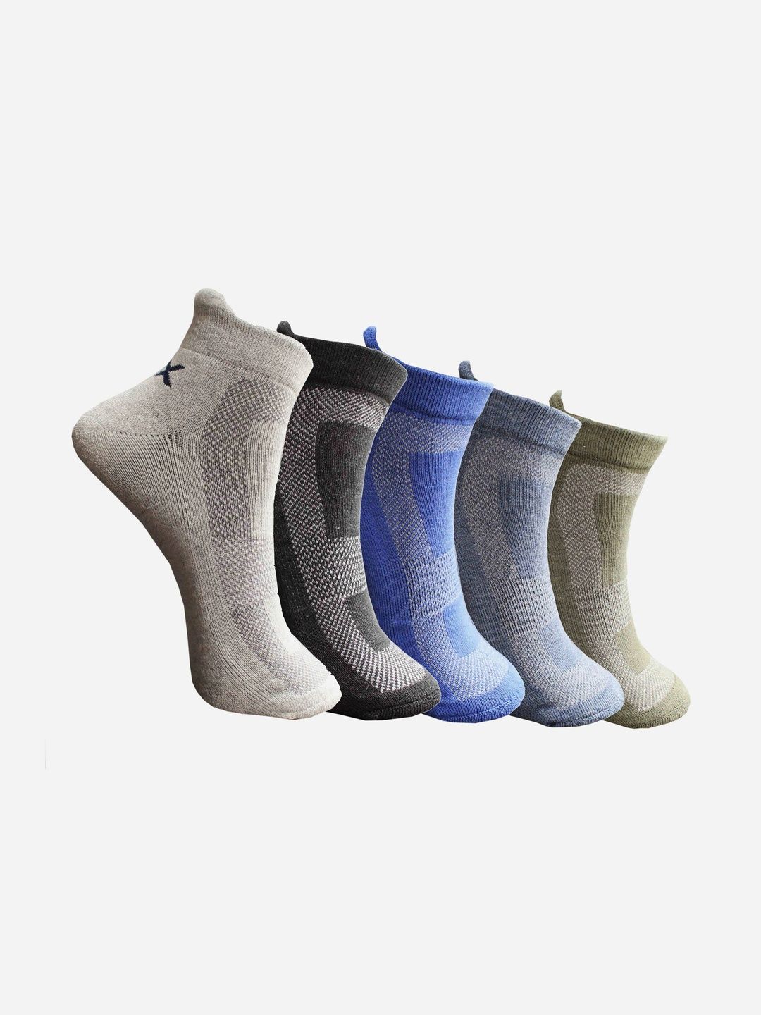 HRX by Hrithik Roshan Unisex Pack of 5 Cotton Blend Assorted Patterned Ankle Length Socks