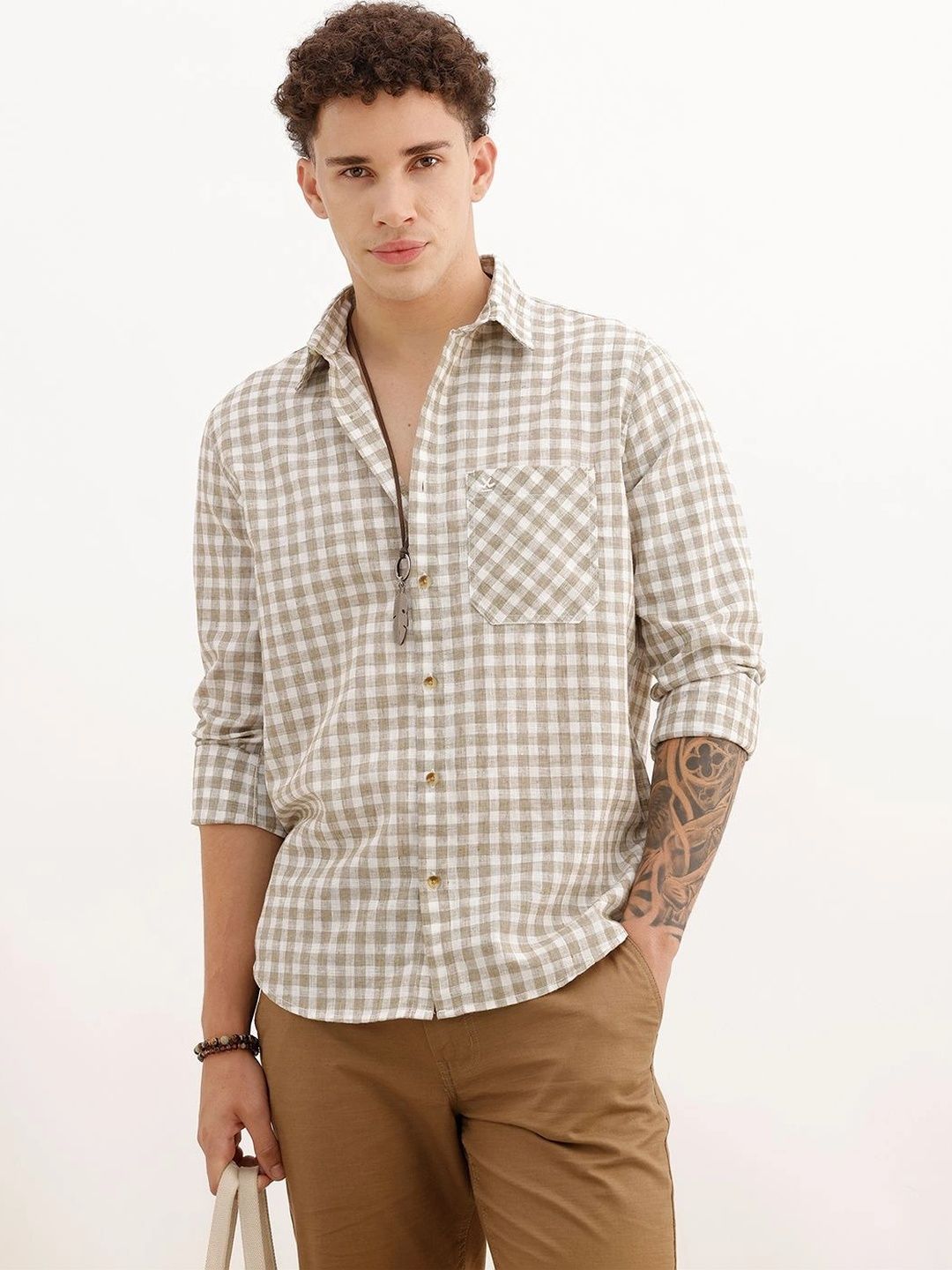 WROGN Men Gingham Checks Checked Casual Shirt
