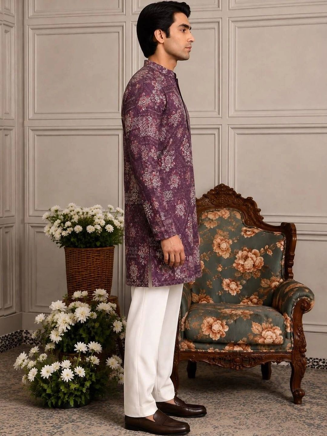 House of Pataudi Men Floral Printed Kurta