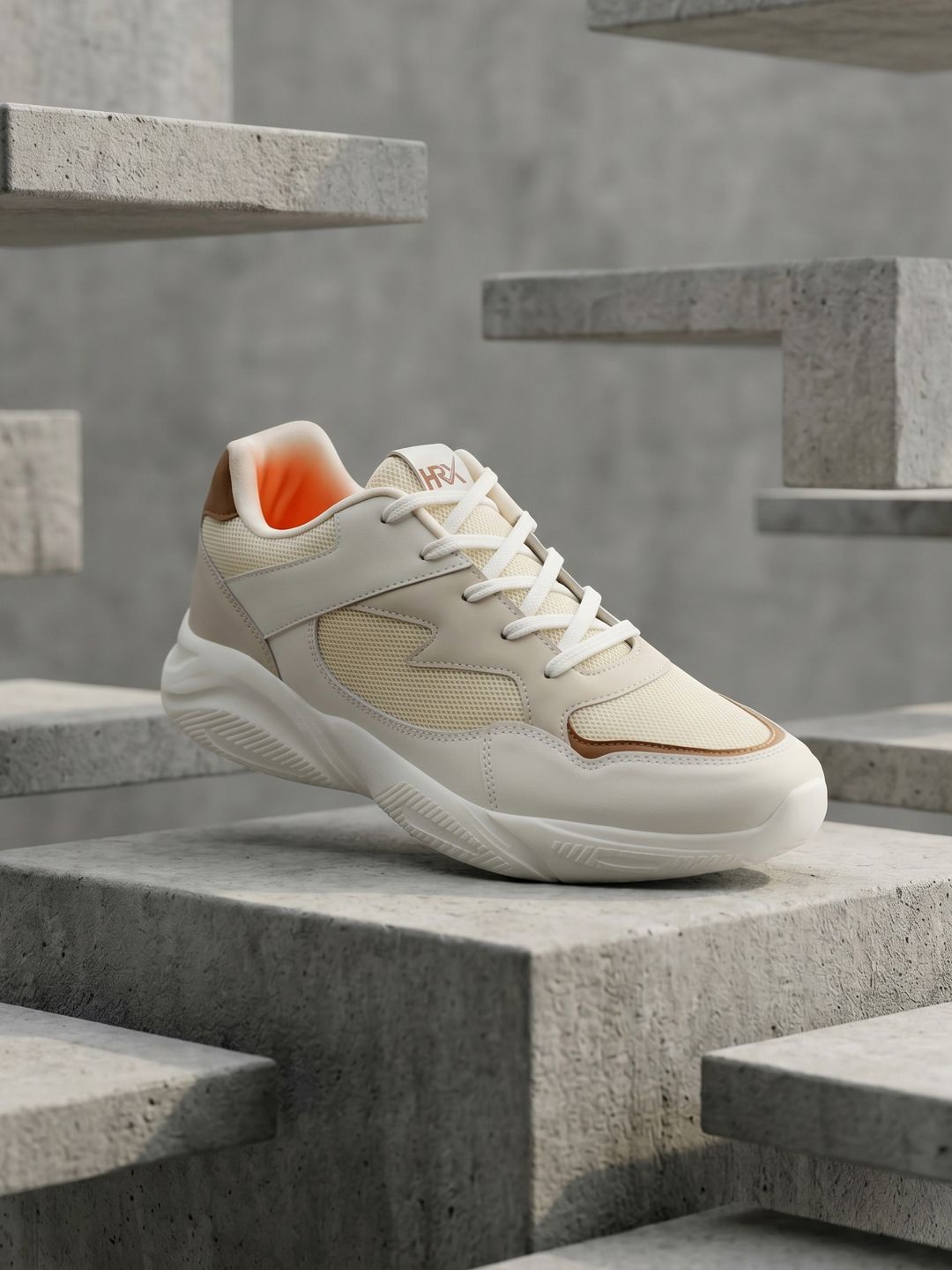 HRX by Hrithik Roshan Men Cream-Coloured Mesh Running Shoes