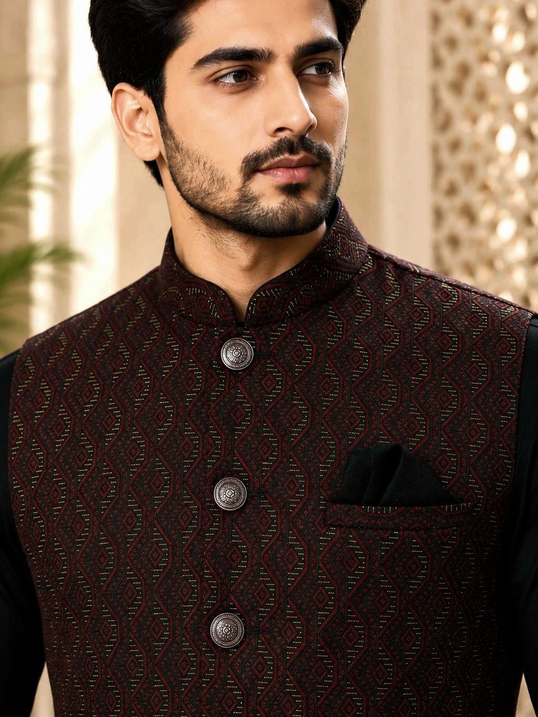TRENDS OF ETHNIC Woven Design Premium Jacquard Nehru Jacket