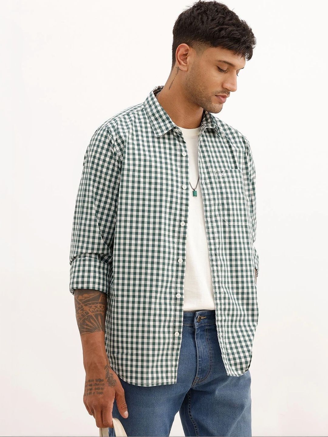 WROGN Men Gingham Checks Checked Casual Shirt