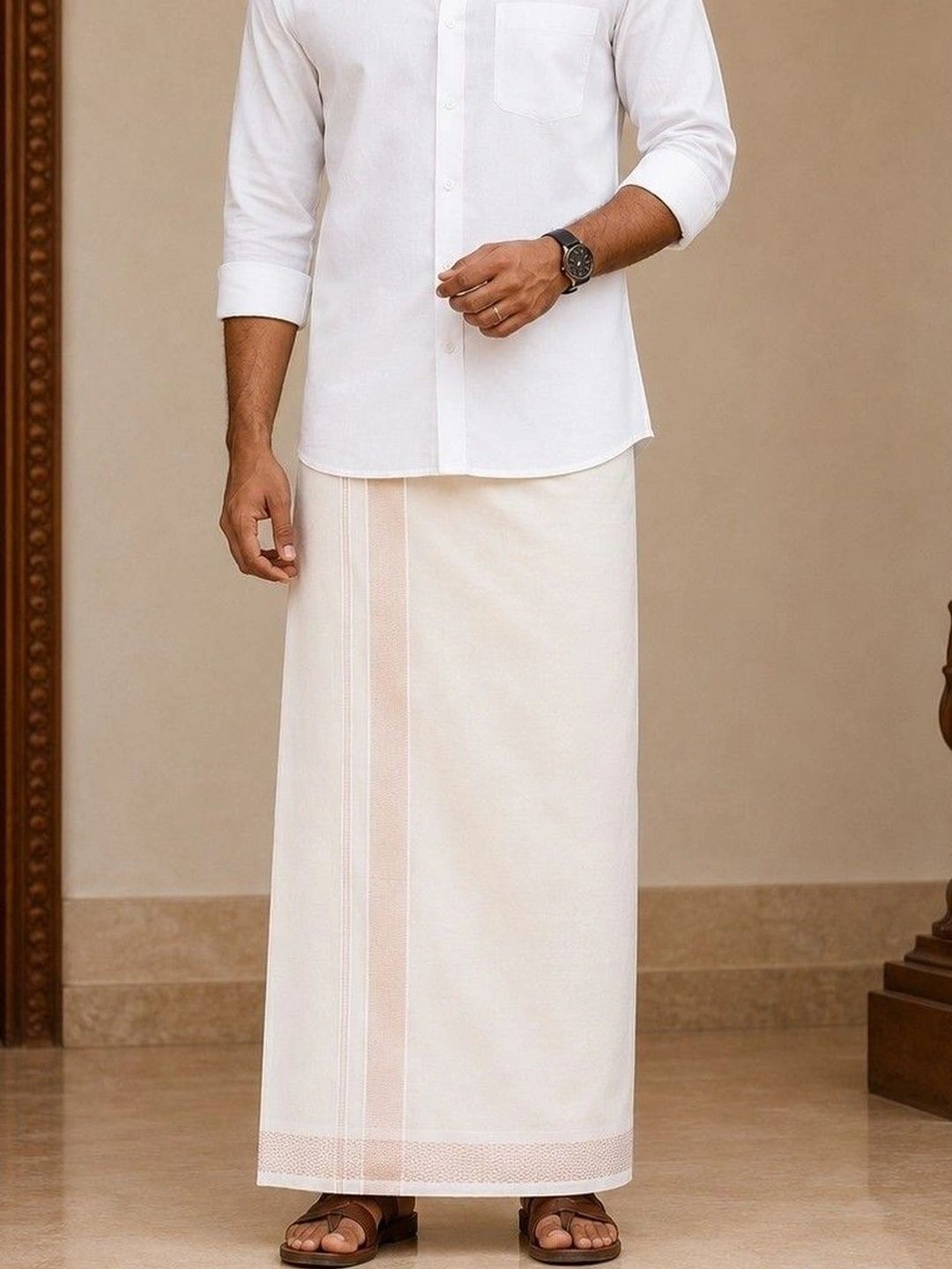 Tharunsha Elite Men Striped Cotton Dhoti Dhotis