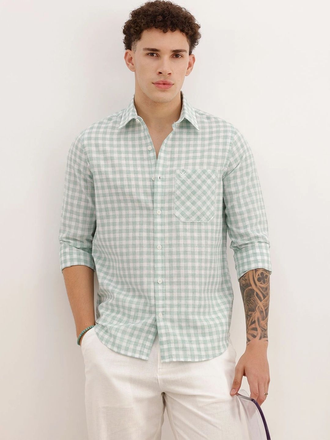 WROGN Men Gingham Checks Checked Casual Shirt