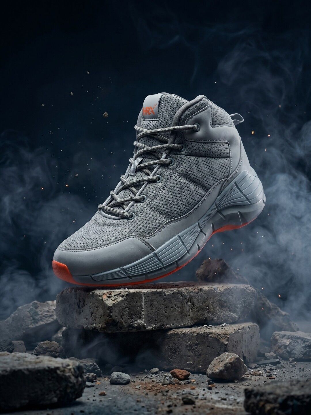 HRX by Hrithik Roshan Men Grey Mid Top Mesh Basketball Shoes