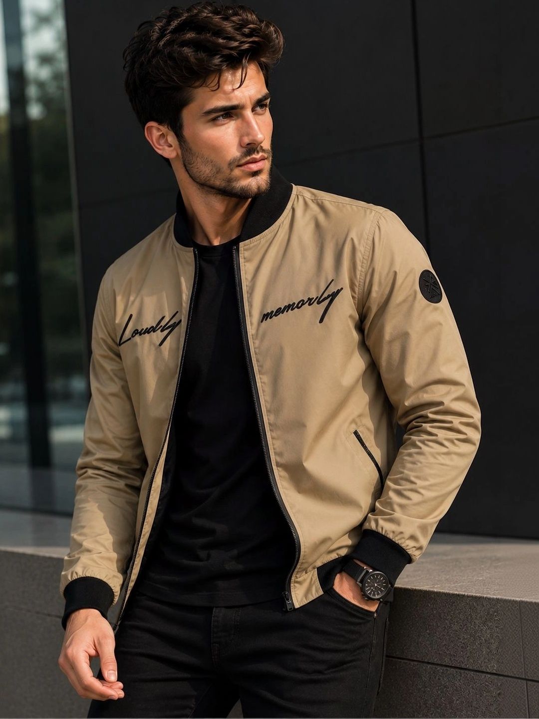 Mast & Harbour Men Typography Bomber Jacket