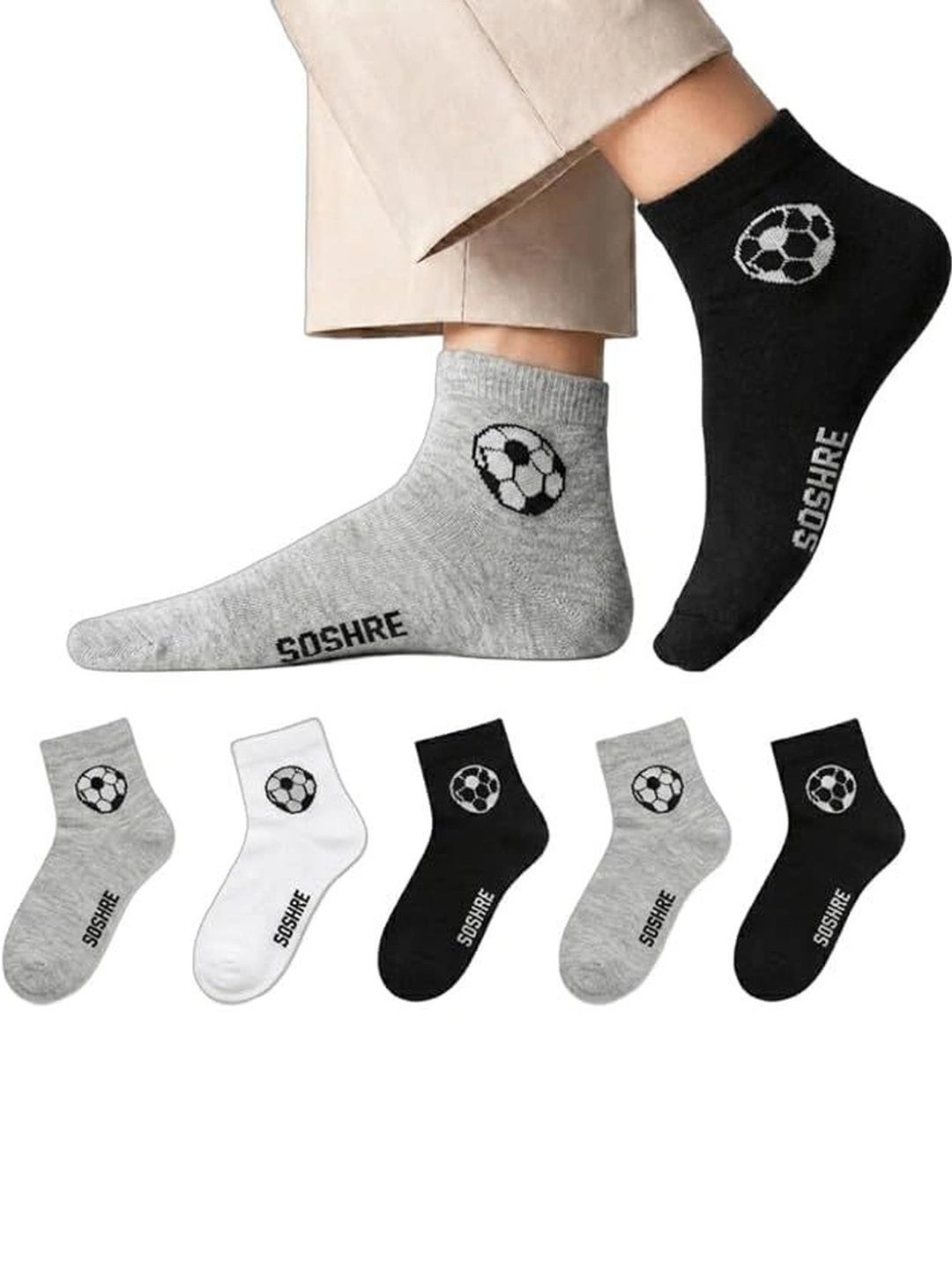 SOSHRE Men Pack of 3 Cotton Assorted Patterned Ankle Length Socks