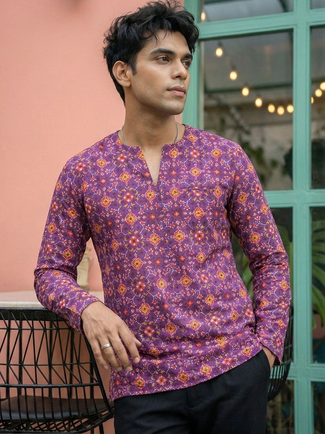 House of Pataudi Men Geometric Printed Indie Prints Kurta