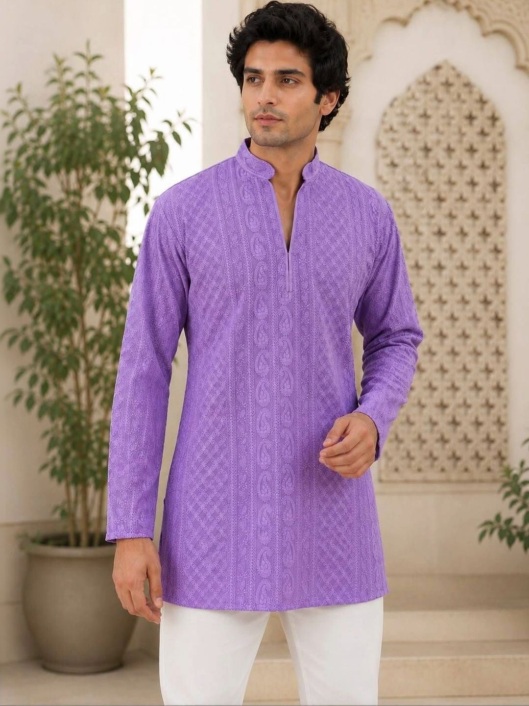 House of Pataudi Men Ethnic Motifs Embroidered Chikankari Kurta