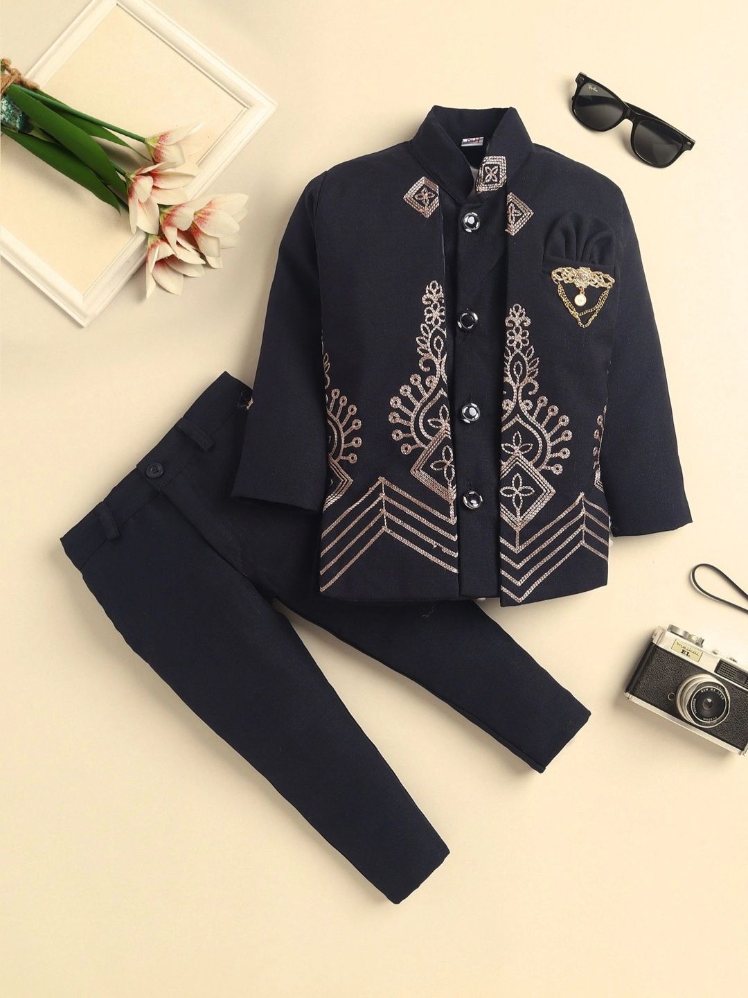 Sangria Boys Embroidered Mandarin Collar Sherwani